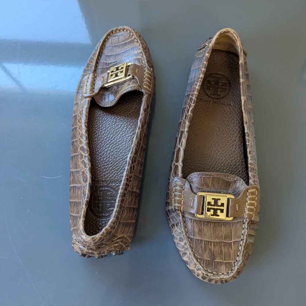 Tory Burch Kendrick Brown Croc Leather Driving‎ Loafers 6.5